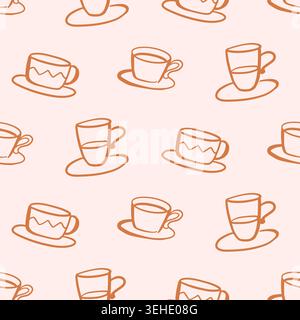 Hand drawn line coffee cups seamless pattern  Stock Vector