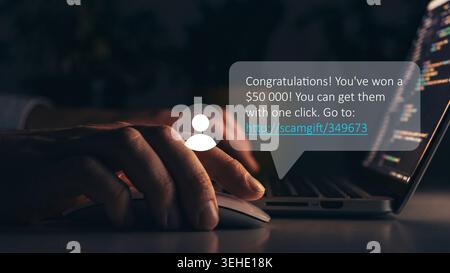 Scam message claiming a cash prize sent to user on computer Stock Photo