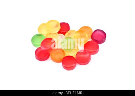 Multicolor round gummy candies isolated on white background. Stock Photo