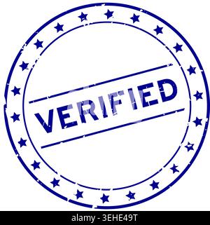 Grunge blue verified word round rubber seal stamp on white background Stock Vector