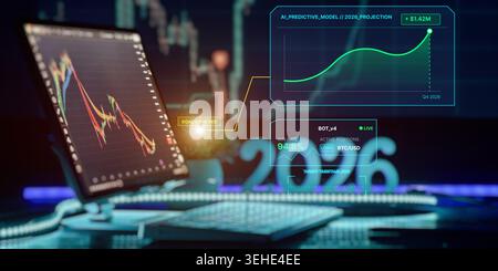 AI Trading Dashboard with Market Chart and 2026 Projection Interface Stock Photo