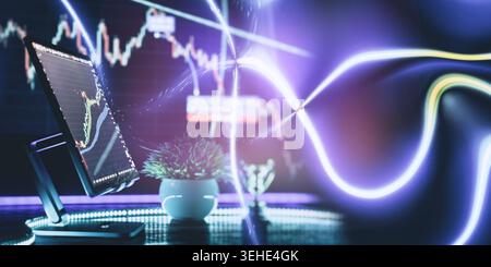 Financial Volatility Concept with Glowing Signal Curve and Fintech Screen Stock Photo