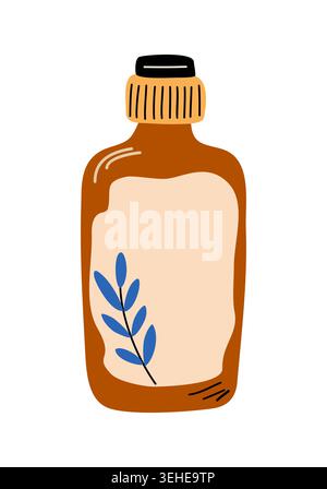 Brown bottle with leaf design isolated on white Stock Vector
