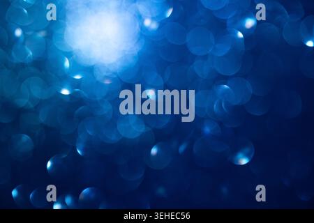 Abstract Blue Bokeh Background with Soft Focus Lights and Glittering Circles Stock Photo