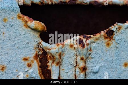 Close-Up Weathered Rust on Metal Surface with Textured Details Stock Photo