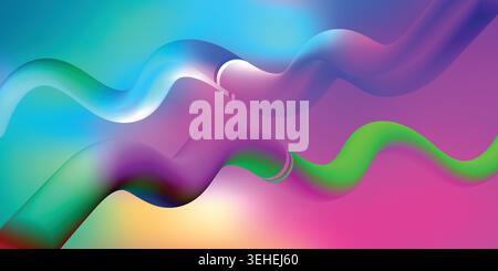 Vibrant wavy lines in a gradient of colors on a multicolored background Stock Vector