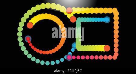 Colorful dots forming shapes on a black background with a gradient effect Stock Vector