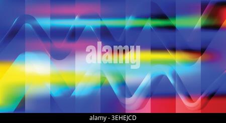 Vibrant abstract art with colorful wavy lines and geometric shapes in blue, pink, green, and yellow hues Stock Vector