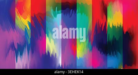 Vibrant abstract art with colorful brushstrokes and rainbow hues in vertical stripes Stock Vector