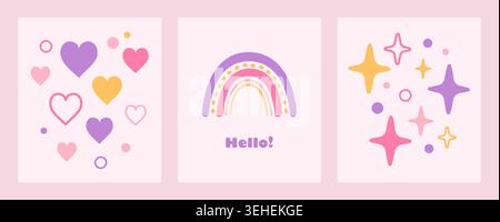 Pastel hearts rainbow stars. Vector illustration Stock Vector