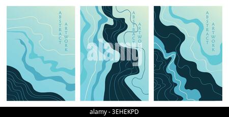 Abstract blue contour art. Vector illustration Stock Vector