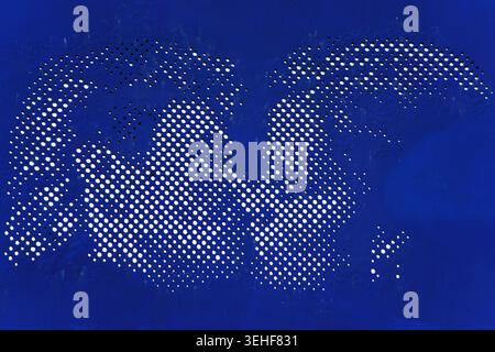 Intricate white dotted halftone hands and abstract forms on deep blue background detailed pointillism style street art mural in Brighton, England. Stock Photo