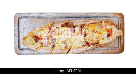 pizza pide, top view, isolated on white background with clipping path Stock Photo