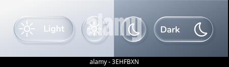 Set of day and night mode button. Light and dark mode switch buttons for UI design. Button vector ui for glass sun am and switch moon bar. Stock Vector