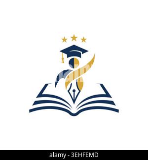 Modern professional logo template with student, stars, and open book. Stock Vector