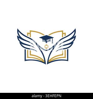Professional and modern minimalist education logo with wings and book. Stock Vector