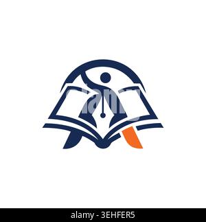 Modern professional education branding logo with student and pen nib icon. Stock Vector