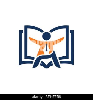 Modern professional education branding logo with student and pen nib icon. Stock Vector