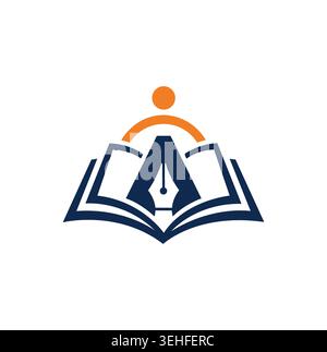 Professional and modern educational logo with pen nib and open book. Stock Vector