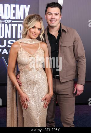 PARADISE, LAS VEGAS, NEVADA, USA - MAY 17: Mackenzie Carpenter wearing Elie Saab Resort 2026 and Cole Neuber arrive at the 61st Annual Academy Of Country Music (ACM) Awards held at the MGM Grand Garden Arena on May 17, 2026 in Paradise, Las Vegas, Nevada, United States. (Photo by Xavier Collin/Image Press Agency) Stock Photo