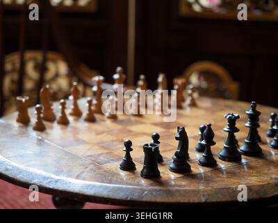 Chess pieces on a board, Claydon House,Buckinghamshire, UK Stock Photo