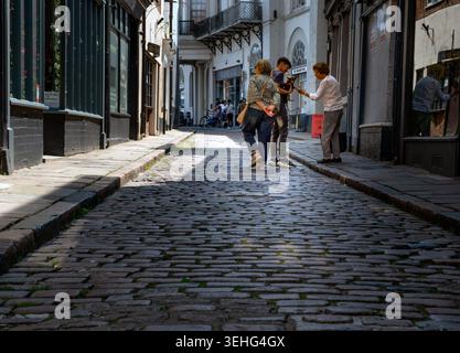 A view looking up Church Street showing the old cobbles.. Boston, Lincolnshire. Stock Photo