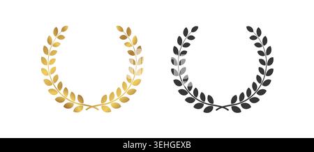 Laurel wreath. 1st leaves award icon isolated on white background. Bay tree with leave. Leaf emblem. Winner circle laureate. Round crown. Symbol award Stock Vector