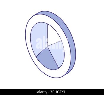 Circular chart sign. Isometric pictogram in line style. Statistics, data visualization, analytics dashboards, business reports. Stock Vector