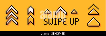 Swipe up pixel art yellow and white arrows. Stock Vector