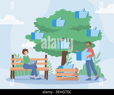People with like icons outdoors. Vector illustration Stock Vector