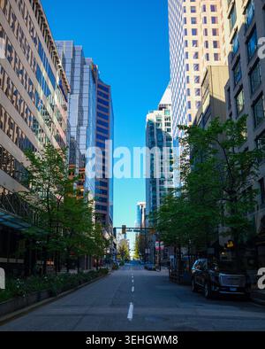 Ab empty downtown street early morning in Vancouver, BC. Stock Photo