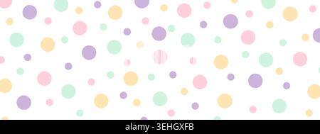 Colorful round shapes in random positions. Cute polka dot background. Dotty print. Confetti pattern. Birthday celebration concept. Carnival wallpaper. Wrapping paper design. Vector flat illustration. Stock Vector