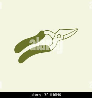 Hand drawn garden pruner or bypass secateurs for pruning plants. Essential gardening tool for trimming branches and stems. Minimalist line art vector Stock Vector
