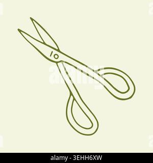 Hand drawn thin floral scissors for flower cutting and plant care. Lightweight gardening tool for precise pruning and harvesting. Minimalist line art Stock Vector