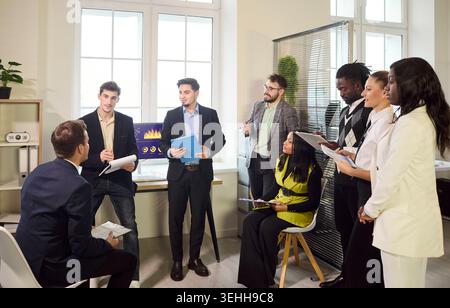 Business team meeting in modern office, presentation and strategy discussion Stock Photo