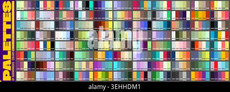 Color harmony palette with cool, warm and vibrant RGB scheme swatches. Clean, professional grid layout against gray background. Color palettes for graphic designers, web developers and digital artists Stock Vector