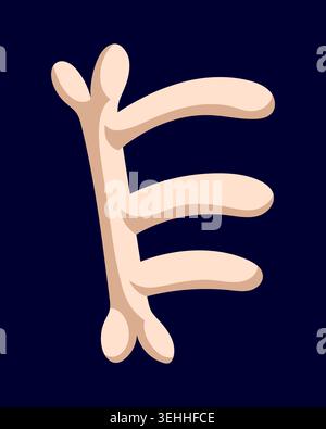 Mexican ethnic ABC font cartoon letter E. Hispanic national type font symbol, Mexico folk typeset isolated vector element. Mexican ethnic kids ABC sign or letter with human ribs bones Stock Vector