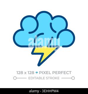 Cloud with lightning line color icon Stock Vector
