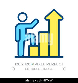 Person going up career ladder line color icon Stock Vector