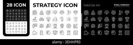 Strategy and action plan black and white line icons set Stock Vector
