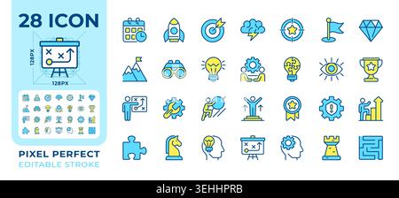 Strategy and action plan line color icons set Stock Vector