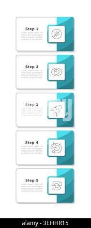 Business rectangle green vertical infographic 5 steps Stock Vector
