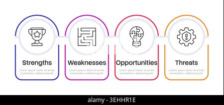 SWOT analysis rounded multicolor infographic 4 steps Stock Vector