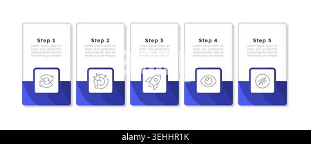 Business rectangle blue horizontal infographic 5 steps Stock Vector