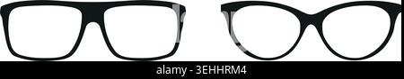 Glasses silhouette. Sun glasses hipster frame set, fashion black plastic rims, round geek style retro nerd glasses.  Stock Vector