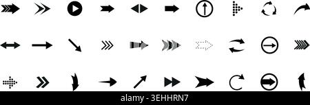 Arrow icon set. arrow. cursor. Modern simple arrows. collection, different arrow signs, black arrows icons. Arrow big black set.  Stock Vector