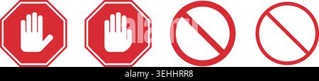 Set stop red sign icon with white hand, do not enter. Warning stop sign - stock vector. Stock Vector