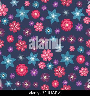 Navy Blue Scattered Small Wildflower Pattern Stock Vector