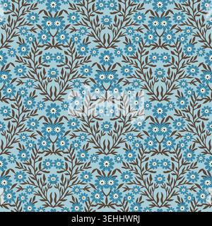 Blue Damask Style Small Floral Pattern Stock Vector