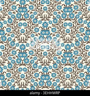 Cream Damask Style Small Floral Pattern Stock Vector